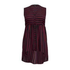 Torrid 3X Split Neck Navy Red Striped Hi-Lo Flowy Georgette Sleeveless Tunic Top